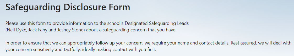 Screenshot of Safeguarding Disclosure Form Header